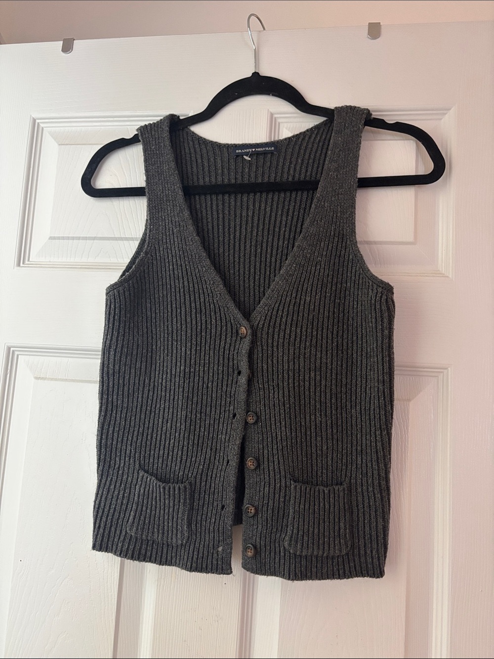 Brandy Melville Women's Ribbed Button-Front Vest - Charcoal Gray